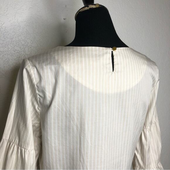 Tyler Boe tan and white striped ruffle pleated hem sleeve top size Medium - Picture 10 of 15